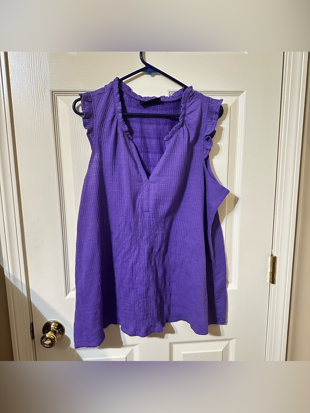Lane Bryant Purple Ruffle-Trim Sleeveless V-Neck Top